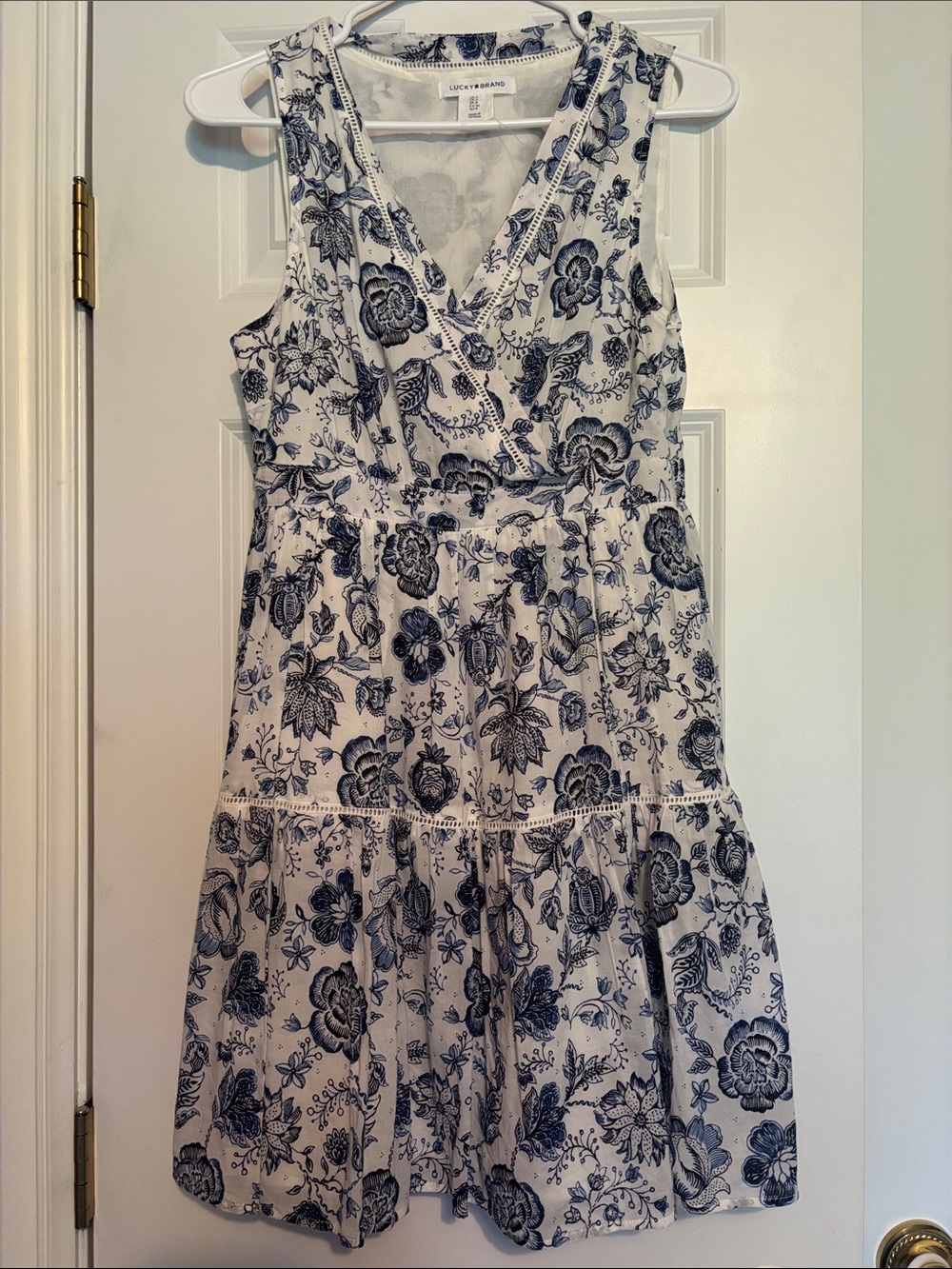 Lucky Brand Navy Floral Tiered Sleeveless Dress